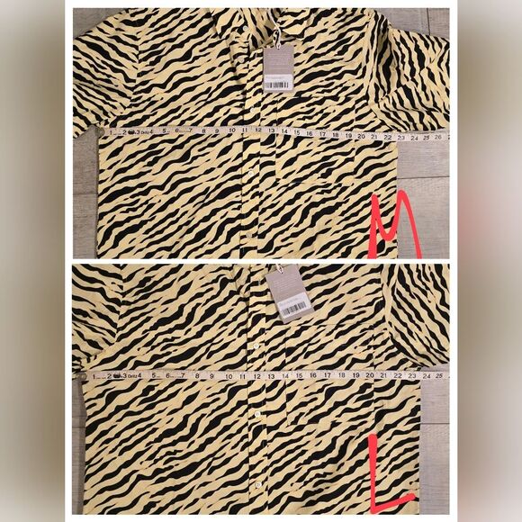 EVERLANE The Poplin Short-Sleeve Shirt Pale Yellow Tiger Stripe NWT - Picture 7 of 8